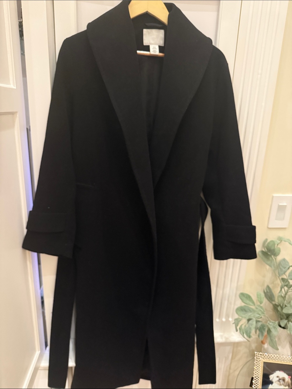 H&M Black Long Trench Coat with Shawl Collar